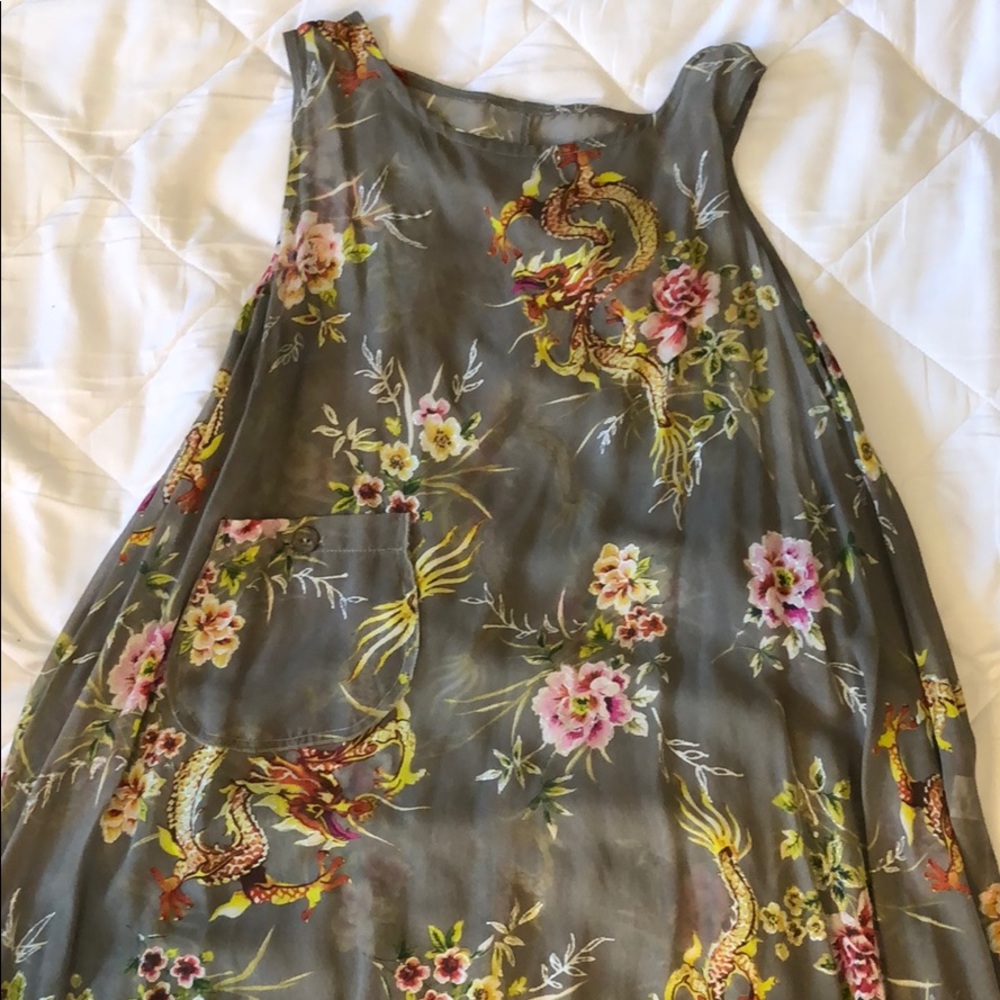 Flowy, sheer dress with metallic dragon print